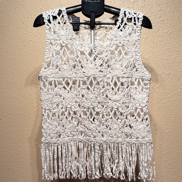 POL Tops - POL BOHO crochet white vest with fringe one size small medium large nwot